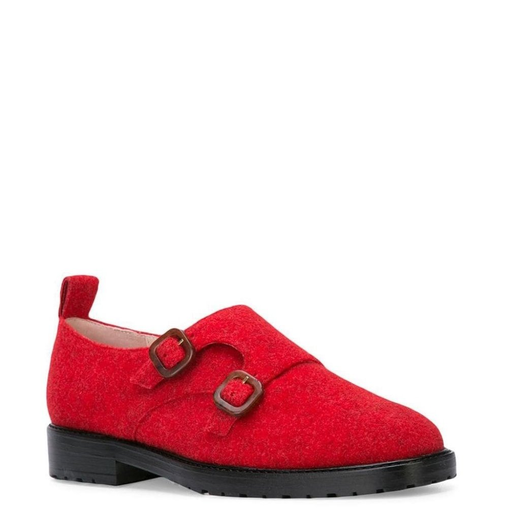 Leandra Medine Red Textured Buckle Brogues, New!